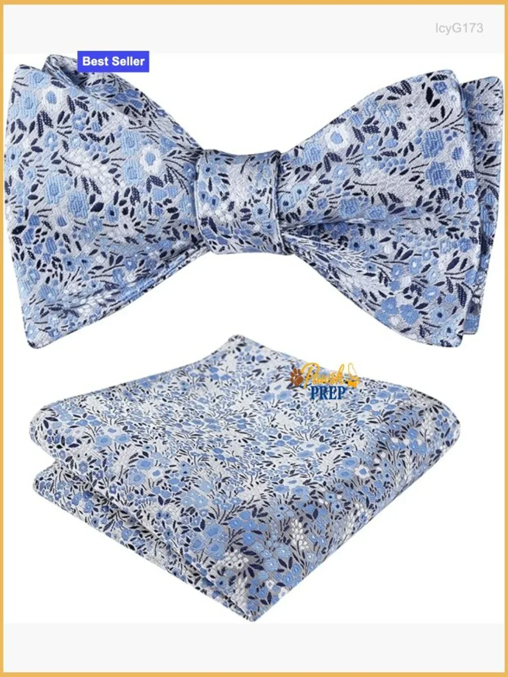 Self-Tied Bow Tie and Pocket Square Set, Floral Pattern, Polyester, Adjustable